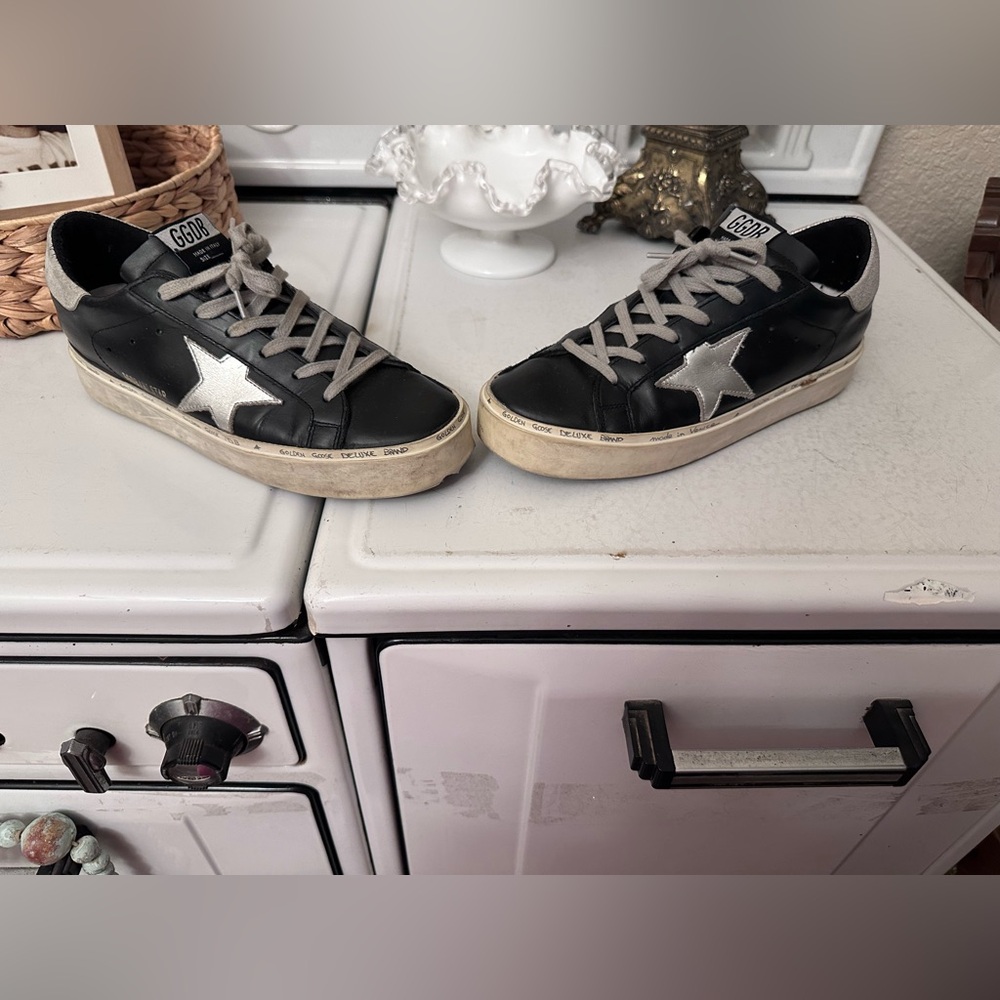 Golden Goose Black and Silver Hi Star Sneakers